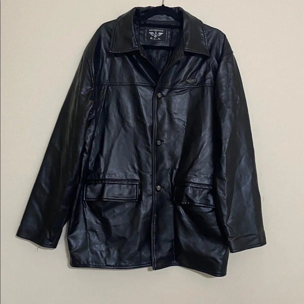 R.G.A Reported Black Leather Jacket coat men’ button down retro Y2K vintage XL